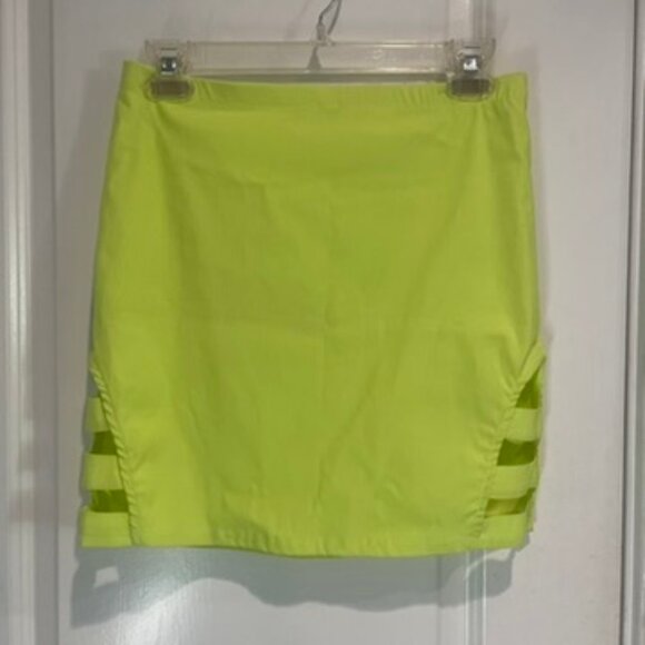 Neon Yellow Mini Skirt with side cut outs Size L - Picture 1 of 5